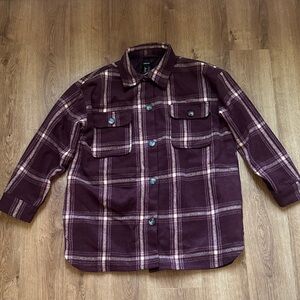 Forever 21 Burgundy and Cream Plaid Shirt Jacket